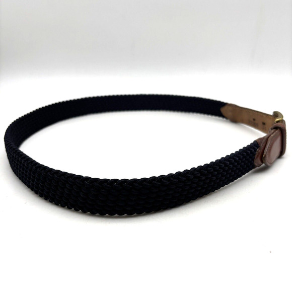 1995 Land's End 37866 Navy Blue Stretch Brown Leather Brass Buckle Belt Men's 38 - Picture 7 of 16